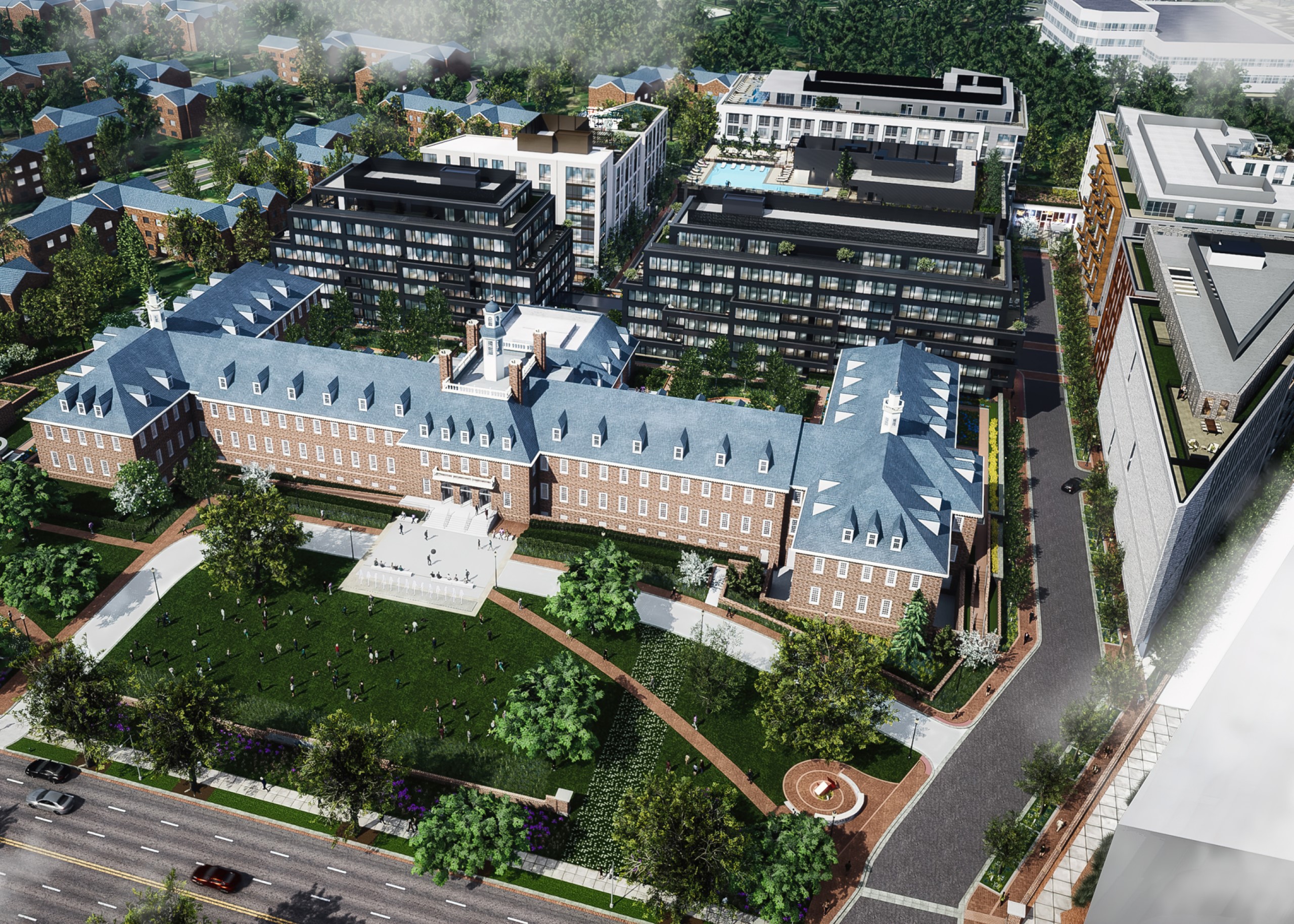 Aerial view of City Ridge campus digital rendering