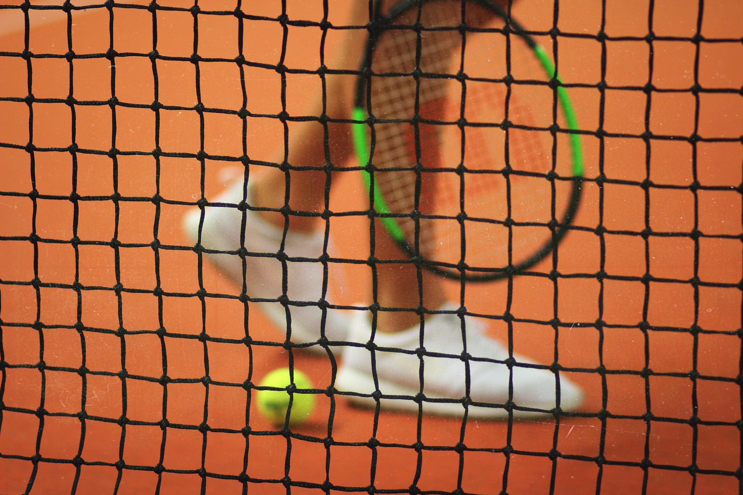Tennis player, tennis racket, tennis shoes and tennis ball