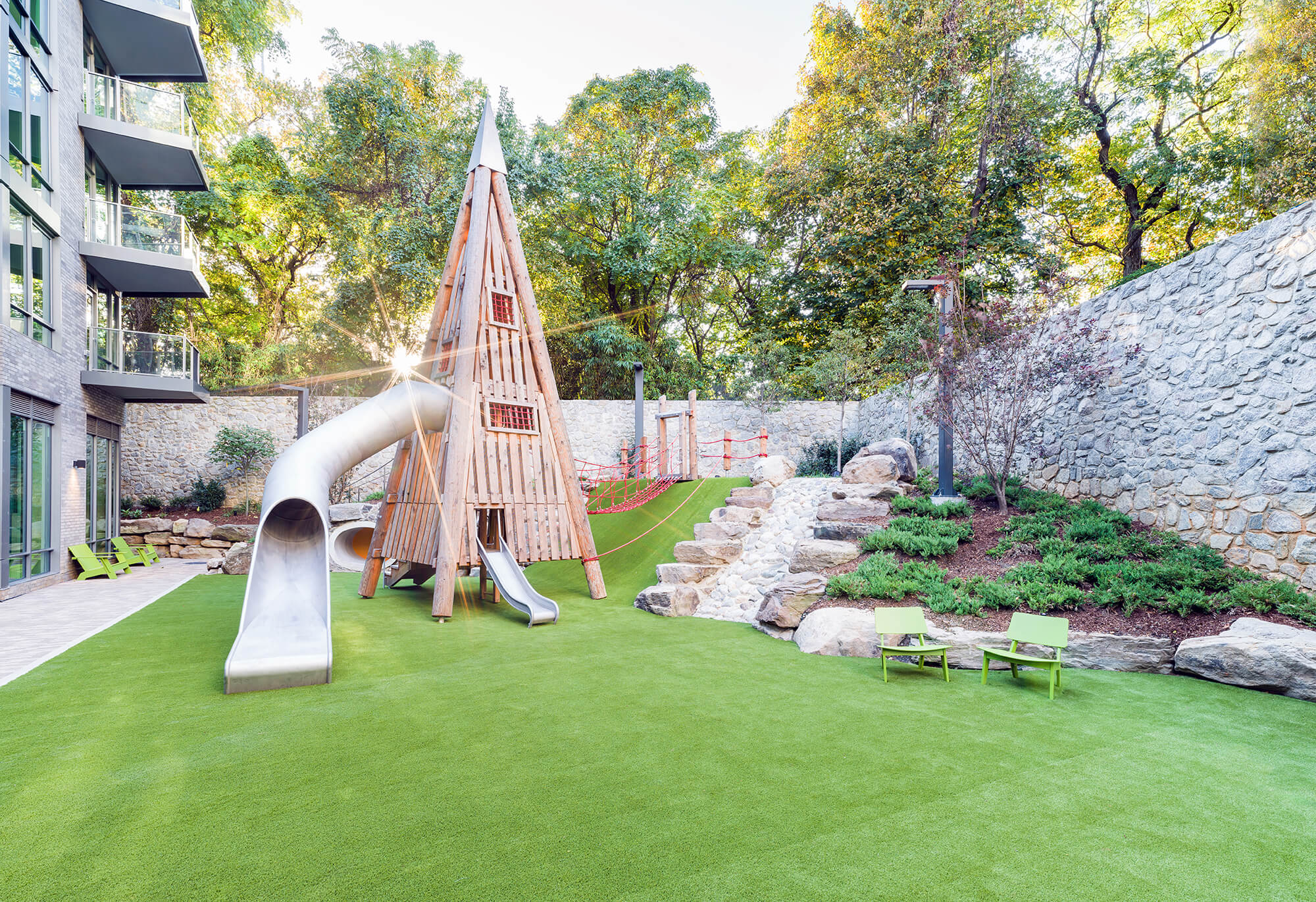 Enjoy private playtime at the exclusive Pin Oak Park, a nature-inspired playground